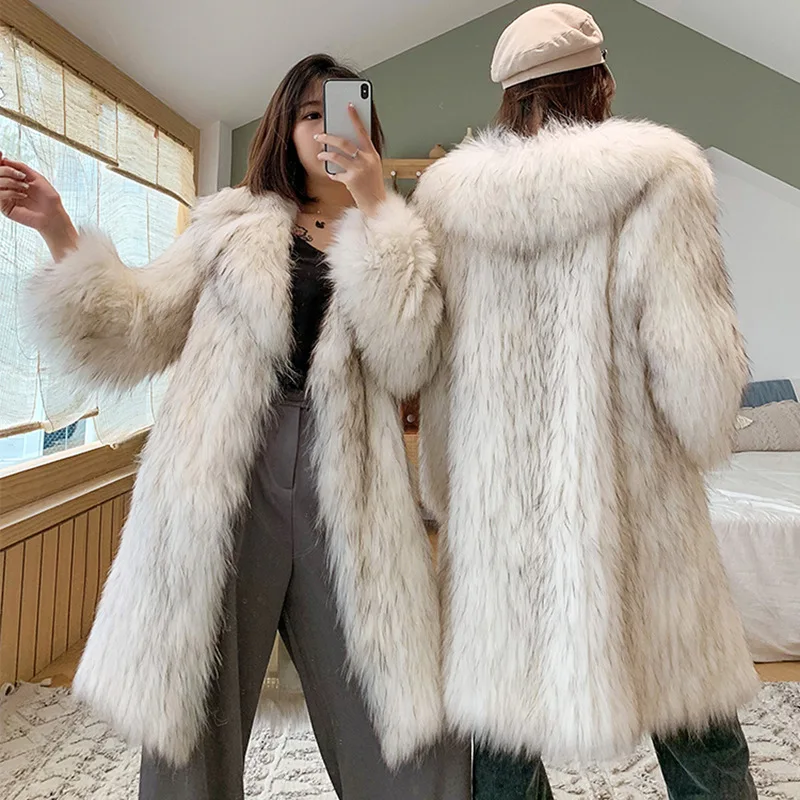 Imitation Raccoon Overcoat 2024 New Imitation Fox Hair Thicken High Quality Women Fur Coat Winter Fashion Women Fur Coat Y238
