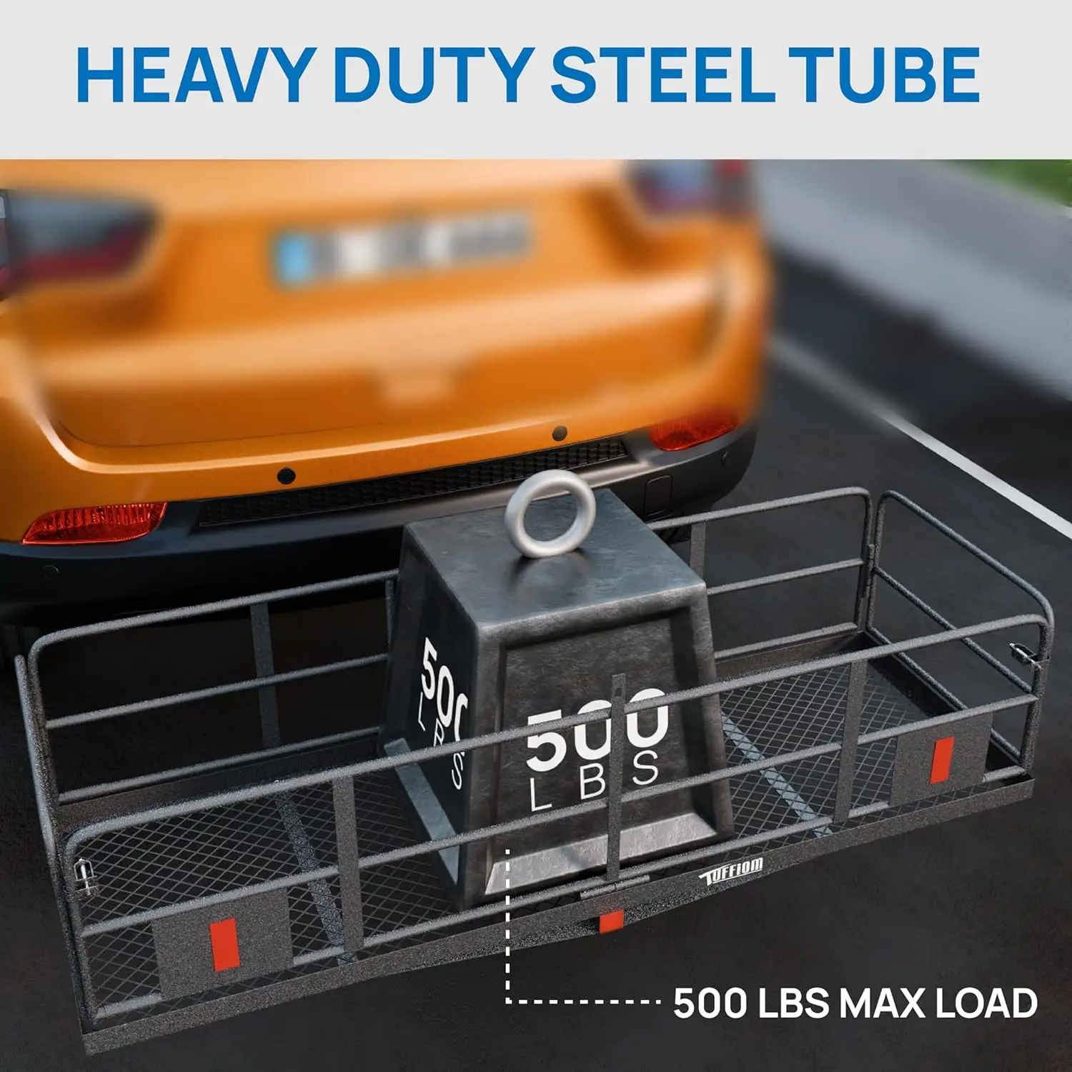 60"x24"x14"Folding Hitch Mount Cargo Carrier Basket,Upgraded 14"Height500lbs Steel Car Hitch Luggage Rack with Straps&Stabilizer