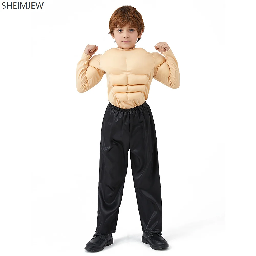 Fun Muscle Men's T-shirt Cosplay Fake Chest Muscles And Abdominal Muscles Funny Handsome Little Boy Children's Muscle Top kids cosplay costume