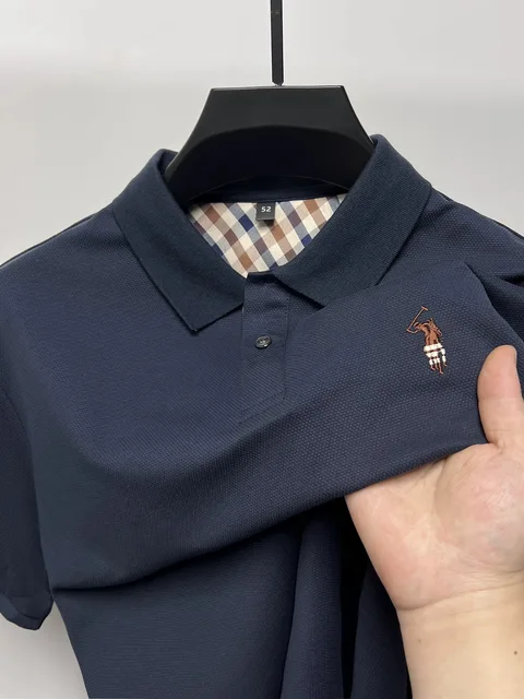 Marque de luxe broderie manches courtes polo shirt hommes Summer Golf tops haut de gamme soie coton respirant mode affaires Casual Paul t - shirt 1