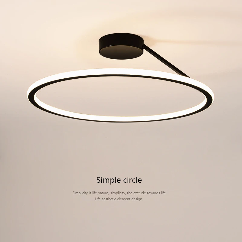 Simple Circle Led Ceiling Chandelier Modern Round Ring Aluminium Dimmable Bedroom Study Chandelier Lamp Indoor Lighting Fixtures
