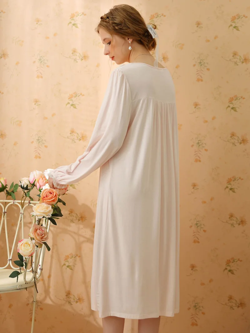 Women Princess Nightdress Spring Long Sleeve Modal Cotton Court Retro Princess Sleepwear Sexy Fairy Dress Sweet Nightgowns
