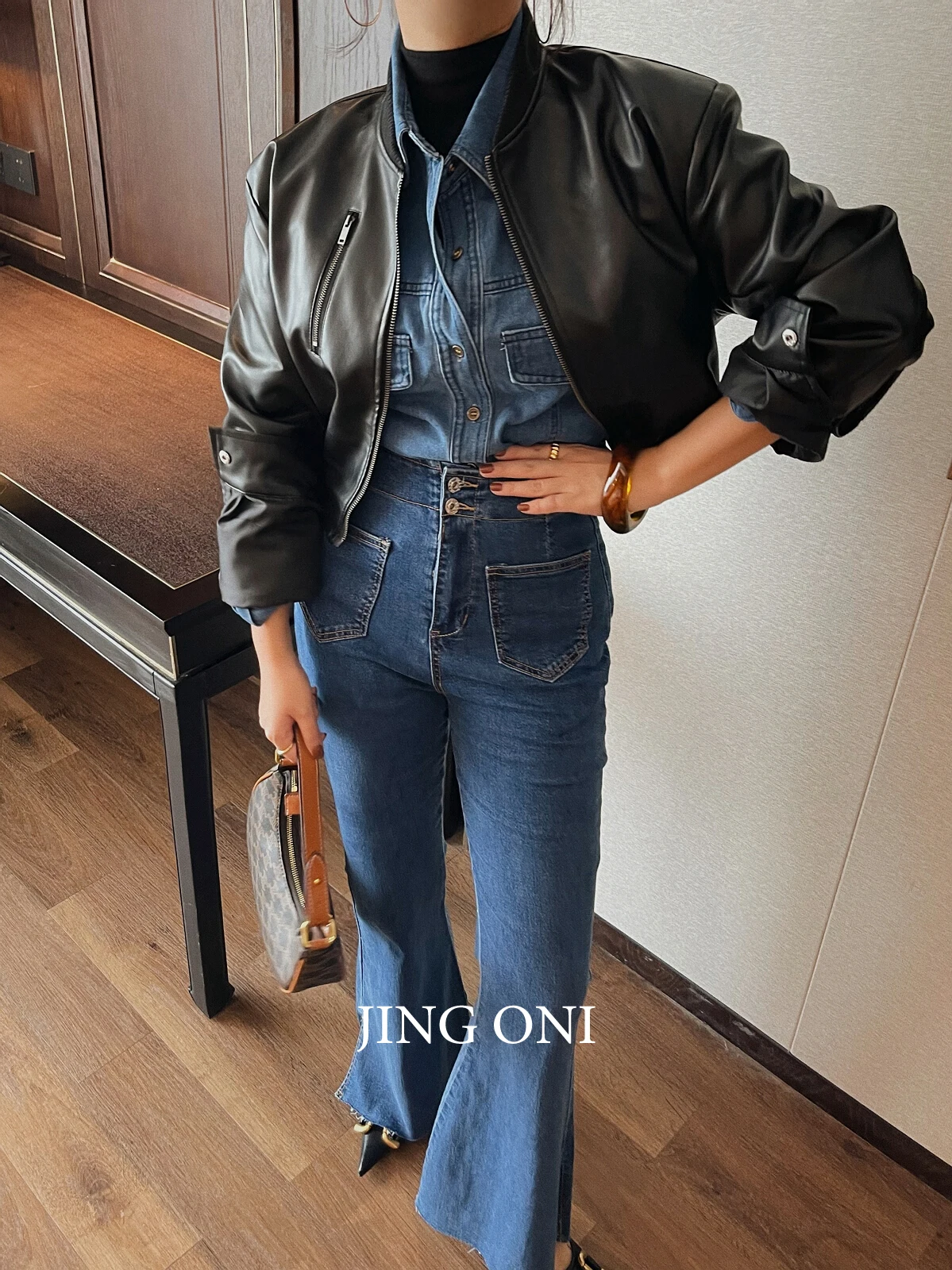 Leather Zipper Jacket Coat Women Clothing 2023 New Korean Autumn Outerwears y2k Elegant Vintage trench Crop Biker Fashion Bomber