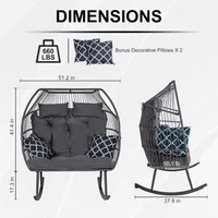 Egg Chair, Rocking Double Egg Chair Outdoor Indoor, 2 Person Egg Loveseat Chair for Patio Balcony Porch Backyard (Grey) 2