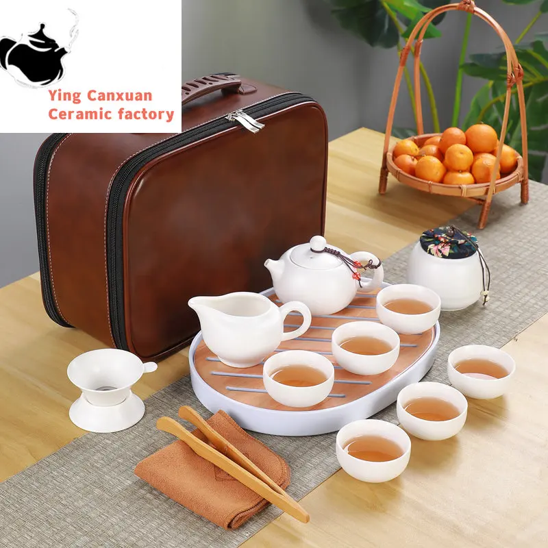 

Керамический чайник, один чайник, шесть чашек, уличный дорожный чайник и Набор чашек, сумка-тоут, китайский чайный набор, деловой подарок, Женский чайник