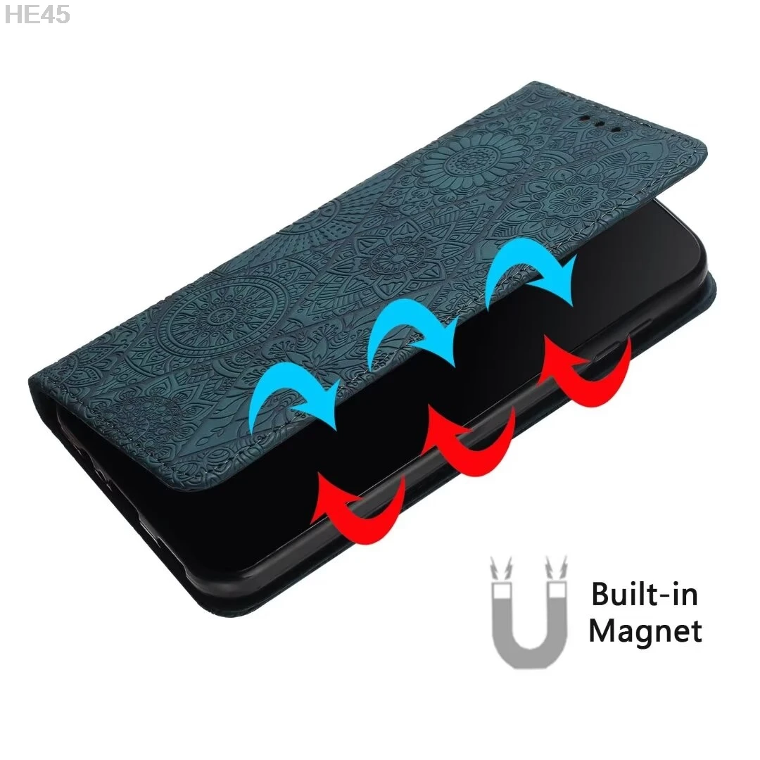 Vintage Magnetic Leather Wallet Phone Case with Flip Stand and Book Cover Design