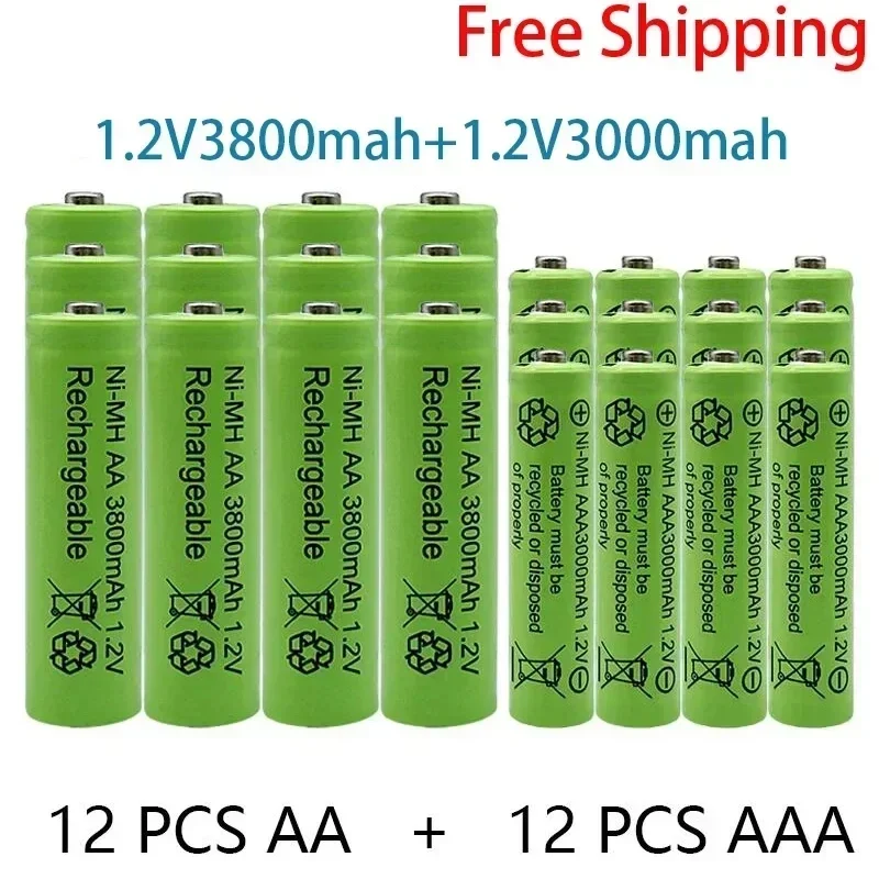 

Rechargeable battery 1.2V AA 3800mAh NI-MH+AAA 3000mAh Rechargeable NI-MH 1.2V AAA battery free shipping
