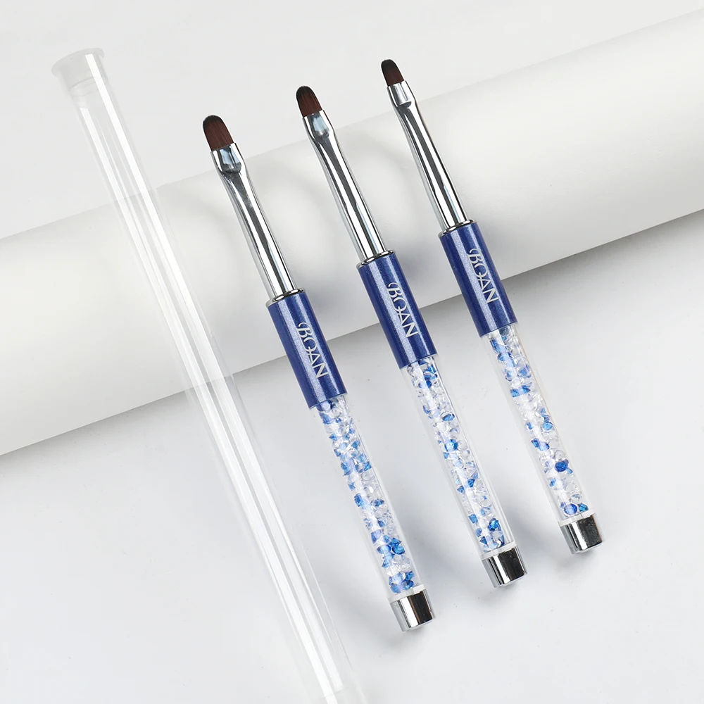 Nail Art Brushes BQAN #4#6#8 Oval Nail Brush Blue Rod Rhinestone Handle UV Gel Polish Brushes Nail Art Brush Design DIY Gel Extension Tools