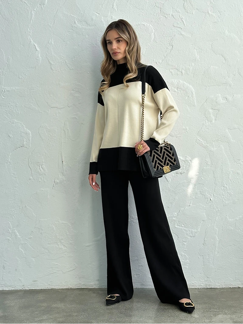 Elegant Women Knitted Suit Knit Sweater Pant Matching Sets Workout Tracksuit Women Two Piece Set 2 Piece Winter Sets For Women