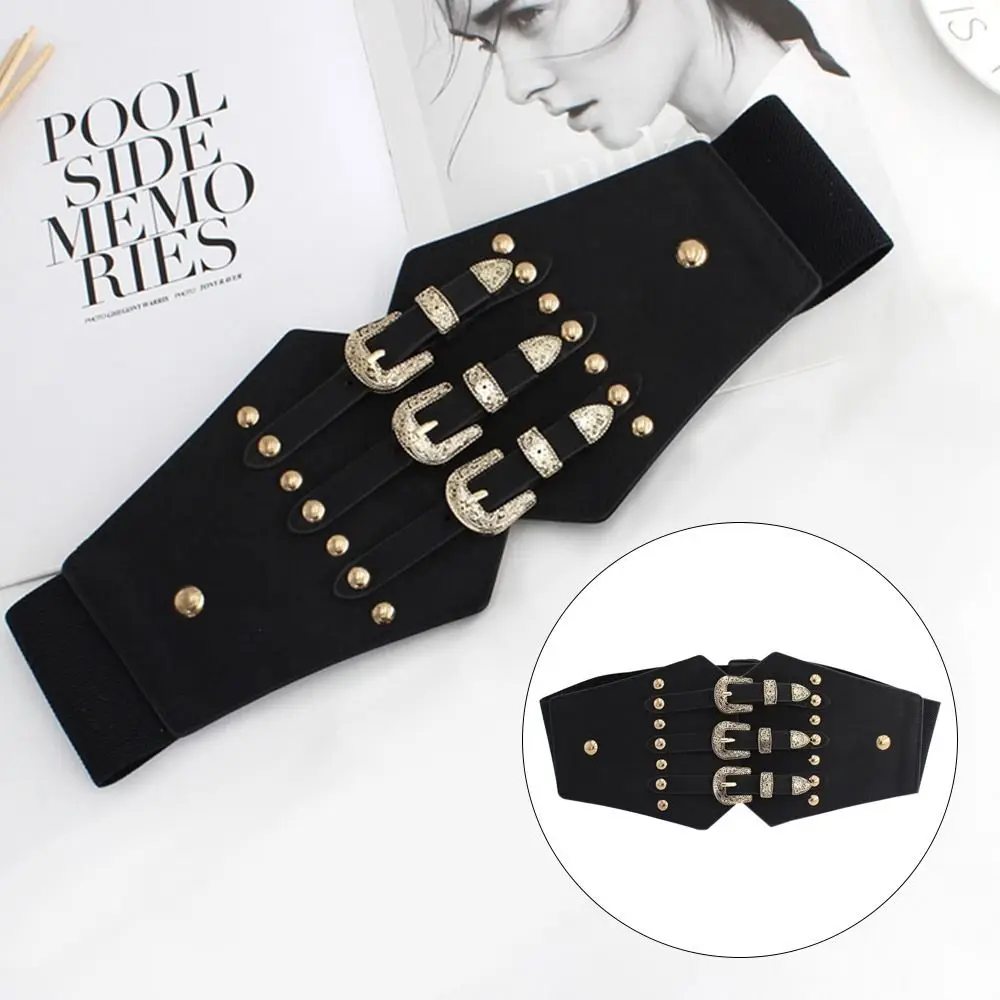 

Womens Waistband Waist Belt Ladies Retro Wide Buckle Elastic Stretch Wrap Strap