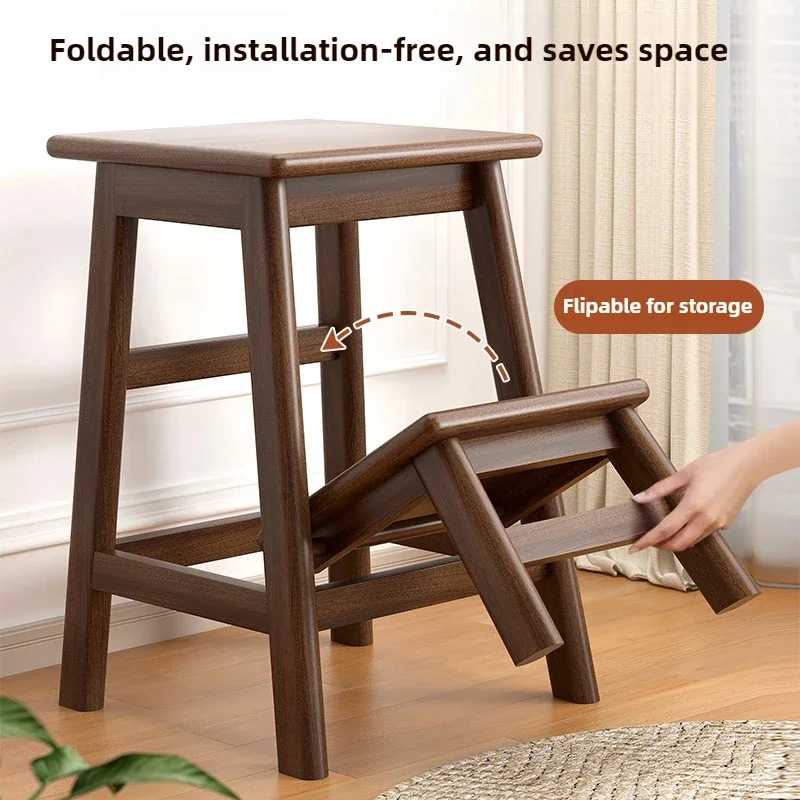 Solid Wood Folding Ladder Stool Household Dual-use Bar Stair Chair Multi-functional Indoor Flower Rack Step Stool Furniture folding ladder chair folding step stool