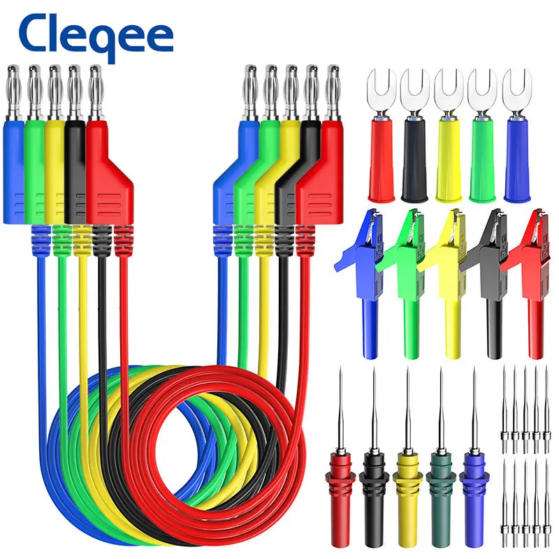 Cleqee P1036B Series Dual 4mm Banana Plug Multimeter Test Leads Kit with Alligator Clip Spade Plug Puncture Test Probe Kit