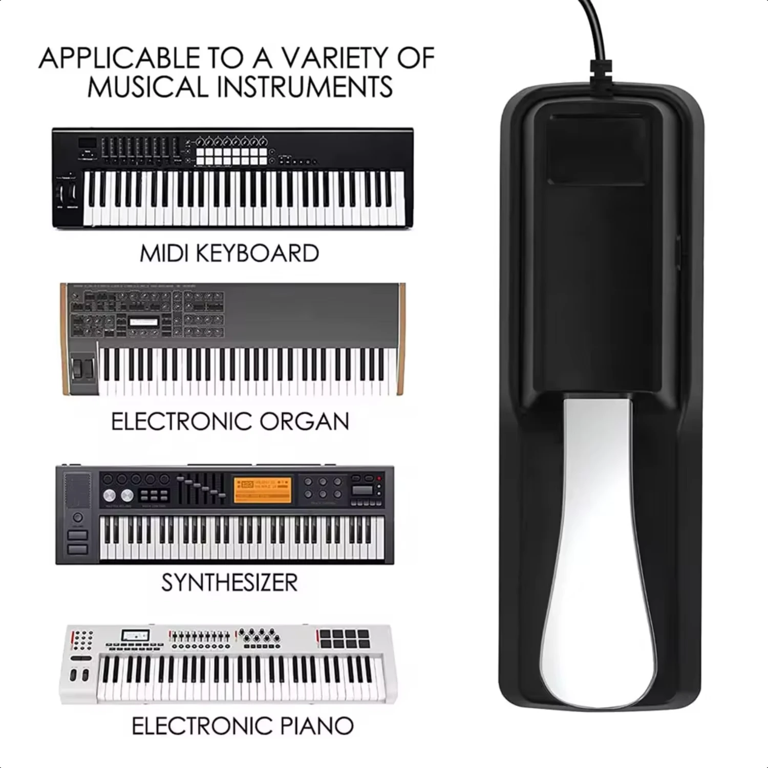 Sustain Pedal Anti-Slip with Polarity MIDI Keyboard Synth Digital Pianos Electronic Drum Piano