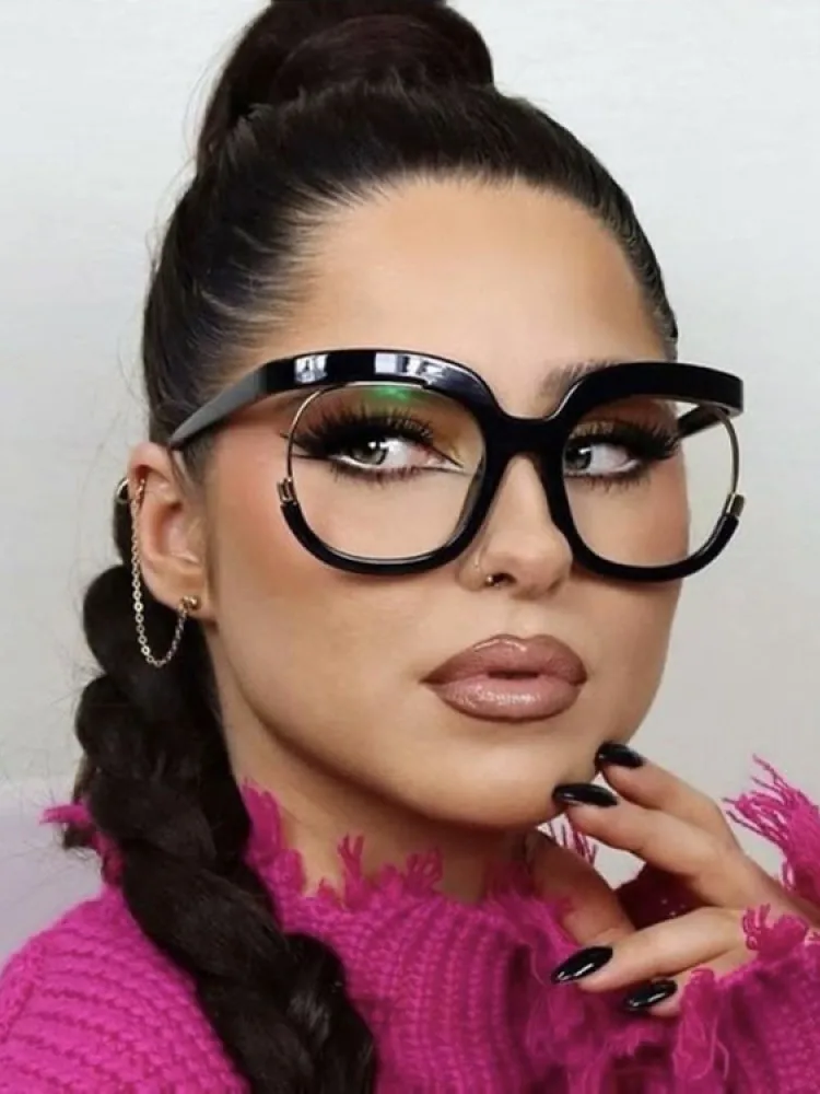 Women's Trendy Round Anti-Blue Light Eyeglasses with Large Clear Frame