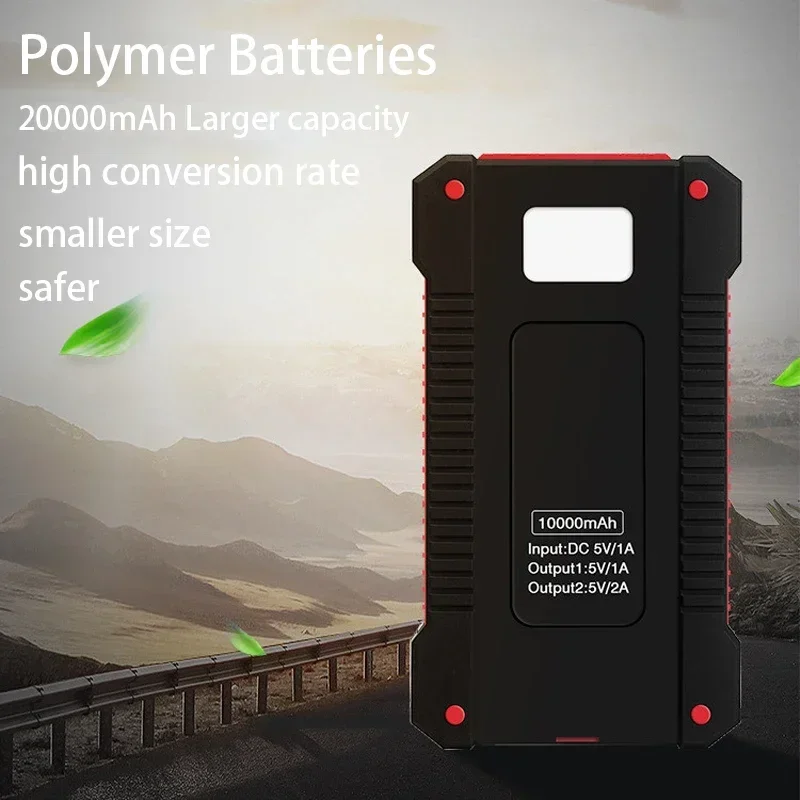 20000mAh Solar Power Bank LED Light Powerful Flashlight Outdoor Hike Portable Multiple Port Mobile External Power Supply Compass 5