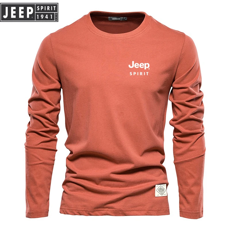 High-quality Embroidered JEEPSPIRIT Pure Cotton Round Neck Long Sleeved T-shirt for Men's Casual Fashionable Outdoor Sports 5