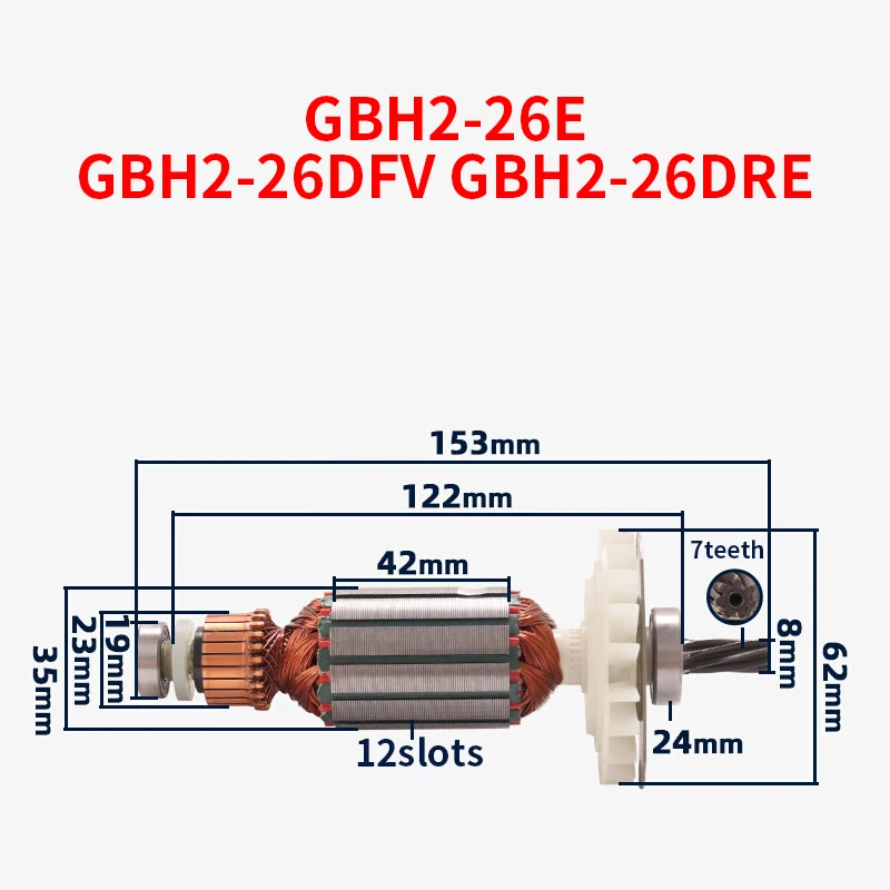 220-240V Armature Rotor Accessories for Bosch GBH2-26E 2-26DFV 2-26DRE Hammer Rotor Armature Anchor Accessories Replacement