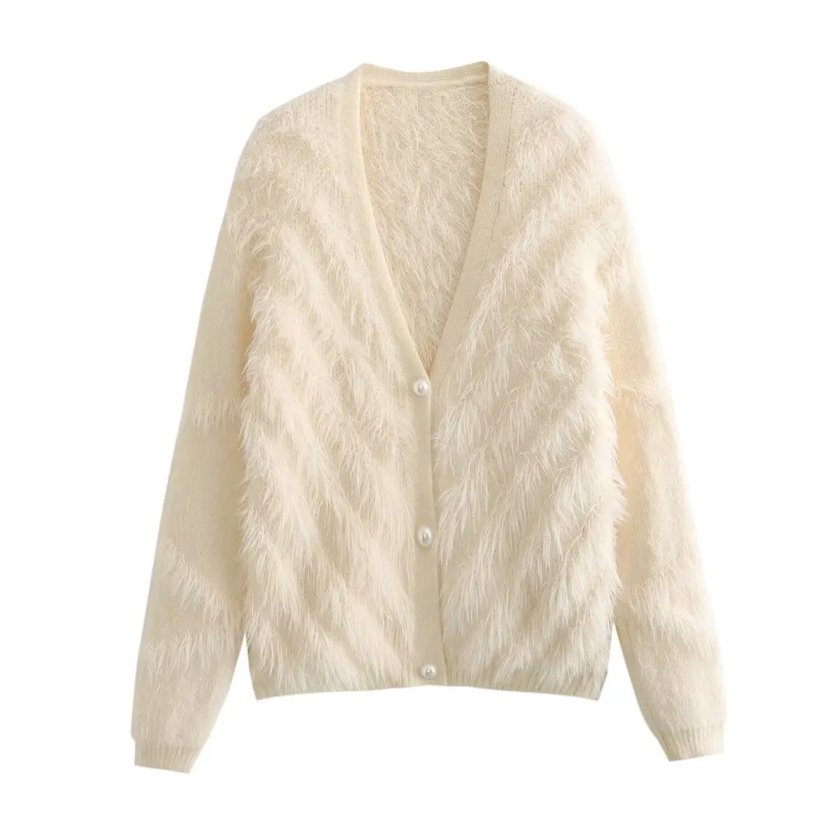 

Women's 2023 Fashion Soft Solid Color Knitted Cardigan Sweater Retro V-neck Long-sleeved Women's Coat Chic Top