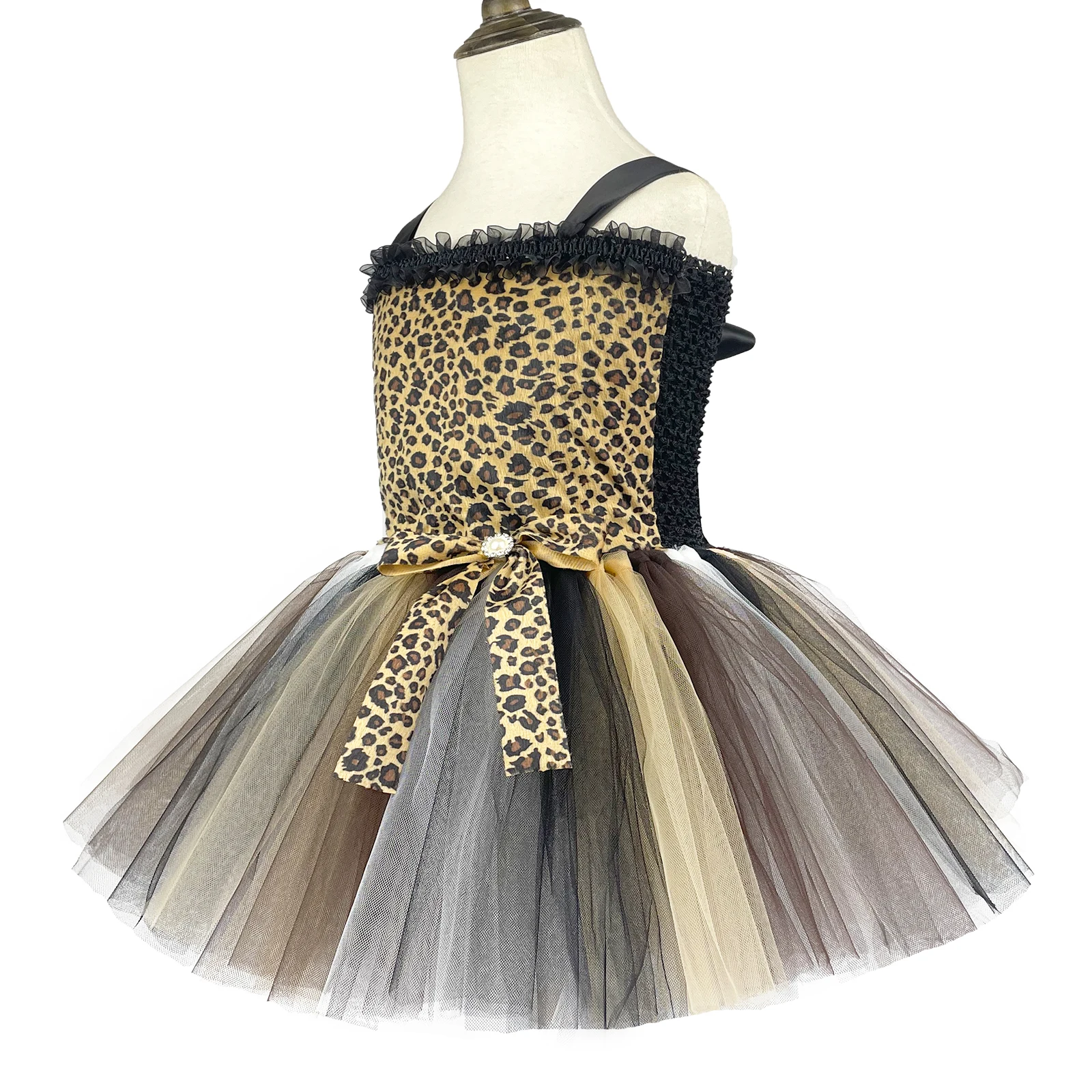 1Set Leopard Girls Tutu Dress Outfit Zoo Animal Kid Cosplay Costumes Toddler Baby Girl Performance Birthday Jungle Party Dresses