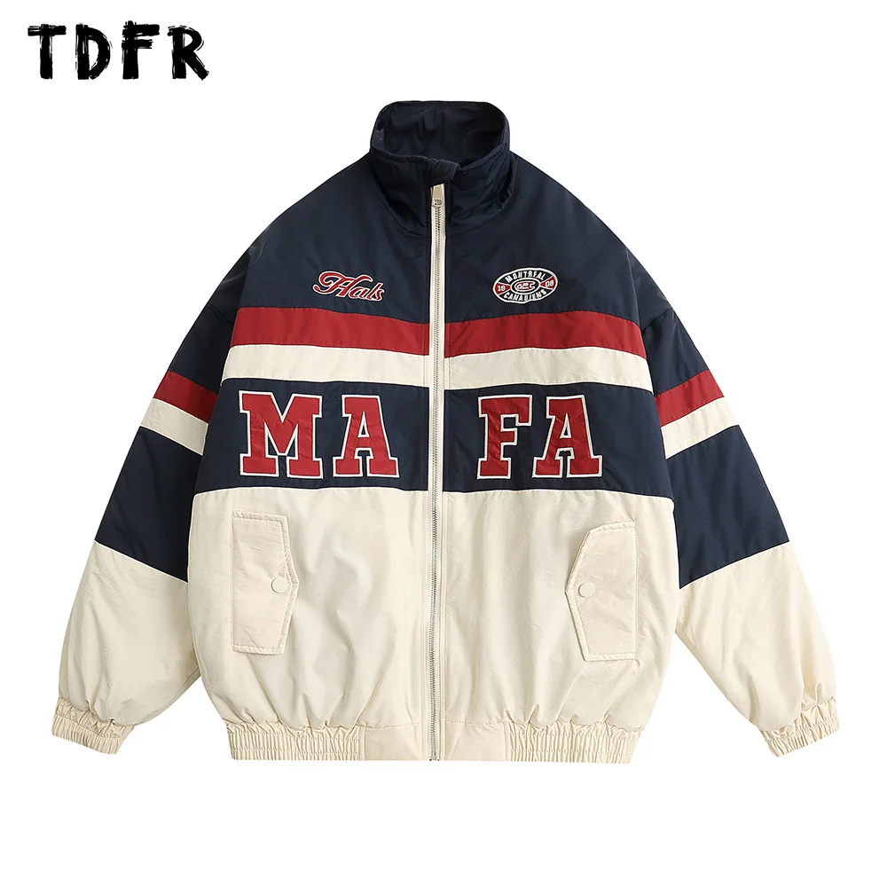 

Letter Embroidery Contrast Paneled Padded Jacket Mens Casual Streetwear Winter Thick Long Sleeve Outerwear Men
