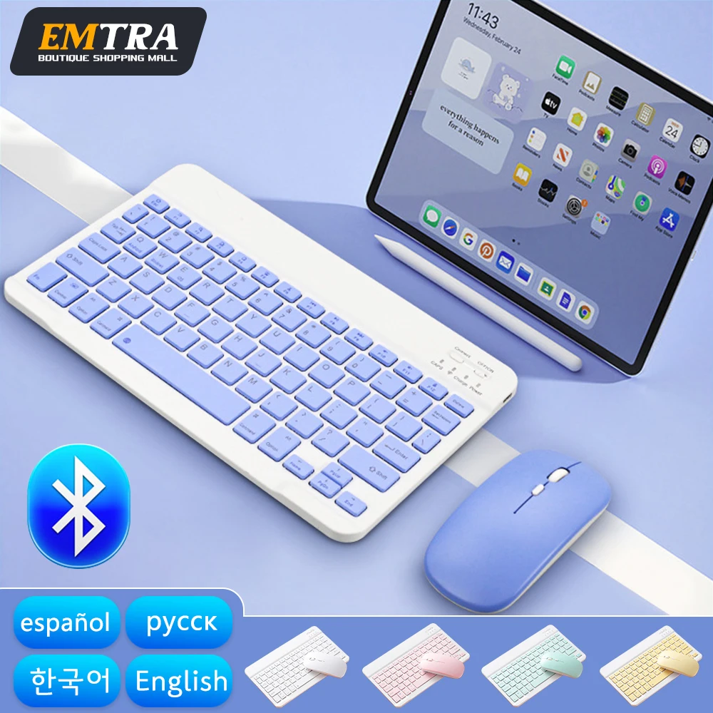 Bluetooth Wireless Keyboard Mouse For Android IOS Samsung Xiaomi Tablet For iPad Air Pro Mini Russian Korean Keyboard, ,   - AliExpress