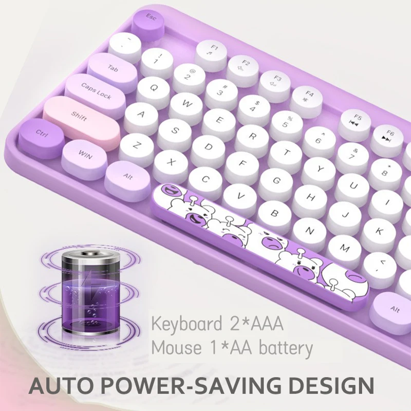 Wireless Keyboard And Mouse Combo, Retro Typewriter Keyboard With Round Keycaps, 2.4GHz USB Cute Wireless Keyboard Mouse Computer Desktop Green
