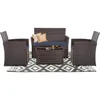 4 Piece Patio Furniture Set,Outdoor Wicker Conversation Sets,Rattan Sectional Sofa w/Coffee Table,Seat Cushions for Backyard Por 3