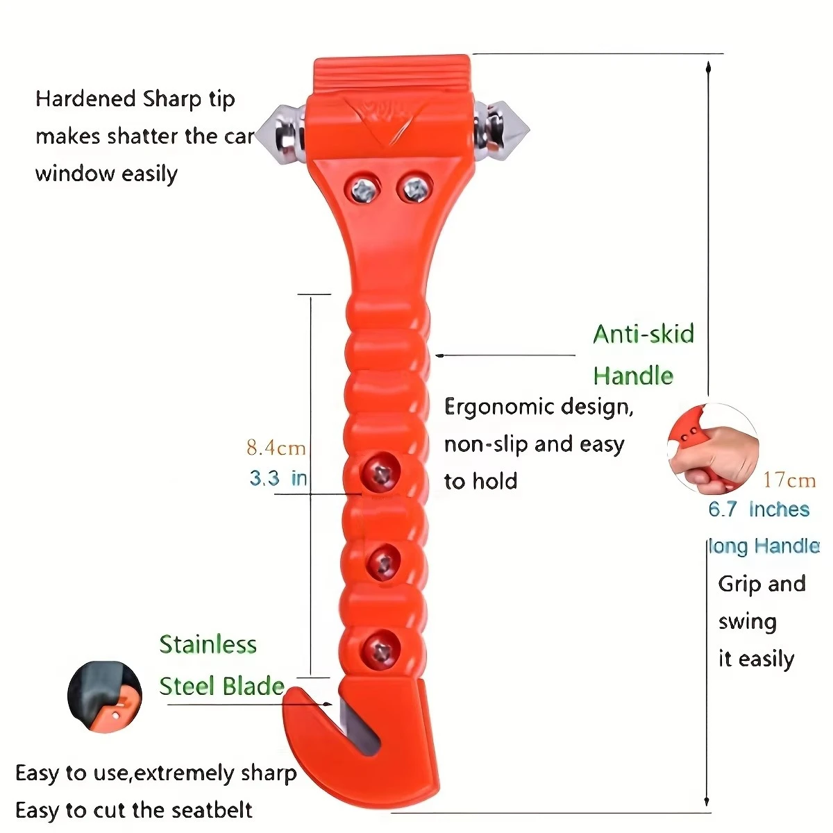 Escape Hammer Car Emergency Window Breaker and Seat Belt Cutter with Light Reflective Tape Life Saving Survival Kit