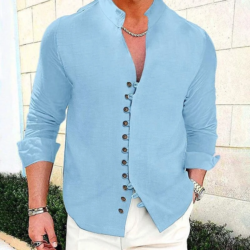 

Thin Linen Shirts Men Blouses Loose Breathable Comfy Solid Color Cotton Long Sleeve Tops Plus Size Casual Tees Shirt For Men