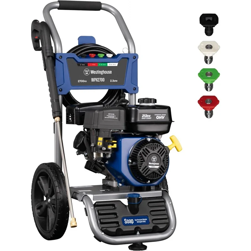 

Westinghouse WPX2700 Gas Pressure Washer, 2700 PSI and 2.3 Max GPM, Onboard Soap Tank, Spray Gun and Wand, 4 Nozzle Set, for Car