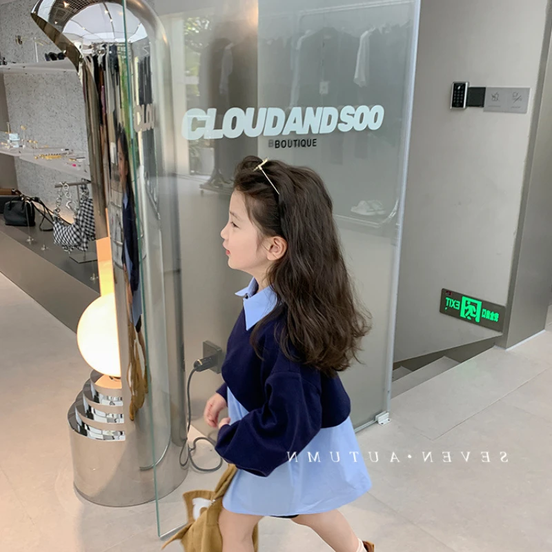 Kids Shirts Shirts Girls Blouse Autumn Spring Long Sleeve Fake Two-piece Sweatshirt Children Clothes Girl School Shirt Korean Girls Clothing