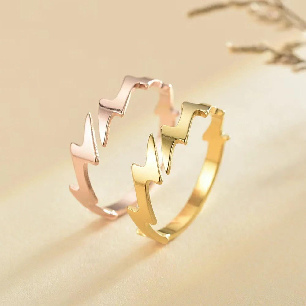 Titanium Steel Lightning Shaped Rings for Women Men Fashion Adjustable Finger