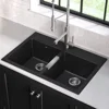 33 Inch Dual Mount 50/50 Double Bowl Granite Black Kitchen Sink W/Drop in And Undermount Kitchen Sink Installation 3