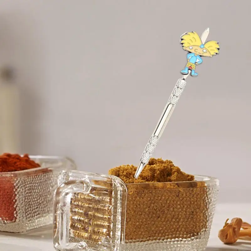 Stainless Steel Powder Spoon Mini Cartoon Pictures Spoon Keychain Tiny Scoops Powder Scooper for Herb Spices Glitter, powder spoon keychain