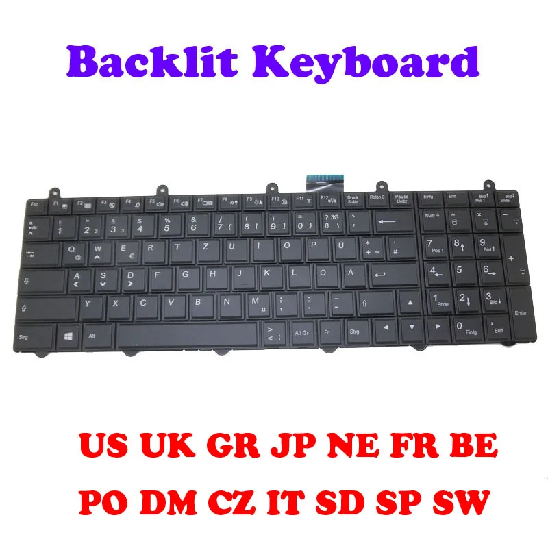 

GR DM SP NE FR US UK Backlit Keyboard For CLEVO P151SM P157SM P170SM P177SM P370SM P370SM3 Denmark Belgium Japan Italy Germany