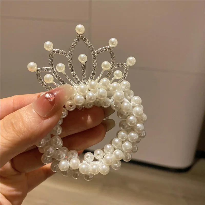 Mode Perle Krone Prinzessin Mädchen Haarbänder Elastische Gummibänder für Kinder Ball Haarknoten Krawatten Kinder Haar Styling Zubehör – Detail 11