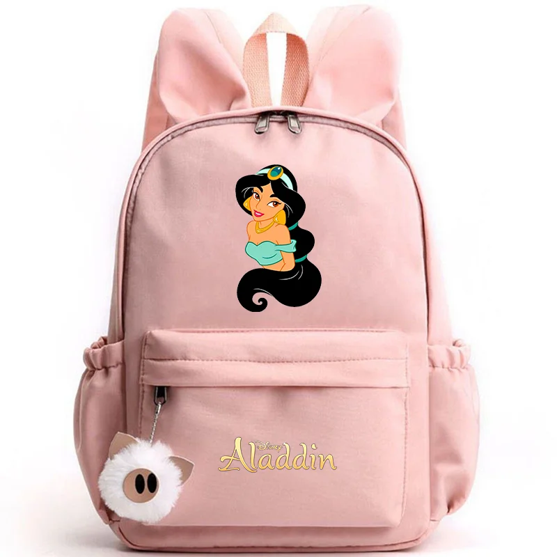 Aladdin Jasmine princess-themed backpack with rabbit ears for kids and teens, ideal for school and travel. pink4564