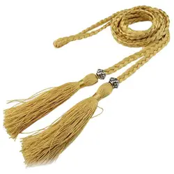 Women's Fashion Braided Bohemian Tassel Belt (Gold)