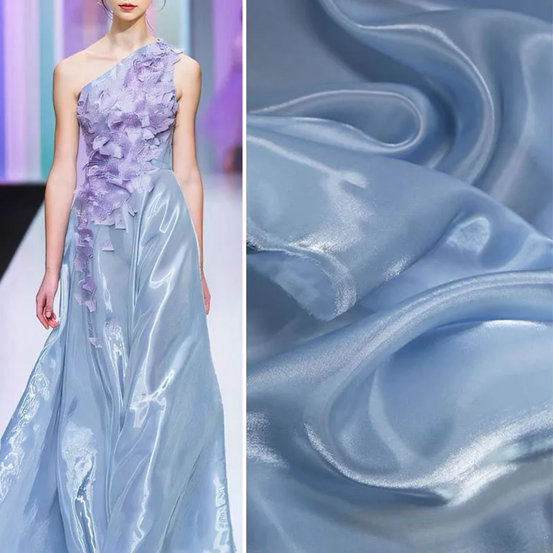 Tessuto filato lucido liquido lucido ad acqua Organza di cristallo