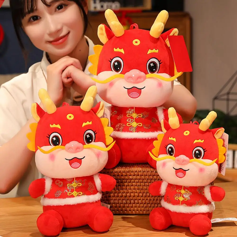 

Dragon Plush Doll Chinese Style Tang Suit Dragon Plush Toy Soft Lovely Sofa Ornament New Year Gift for 2024 Cartoon for Cuddling