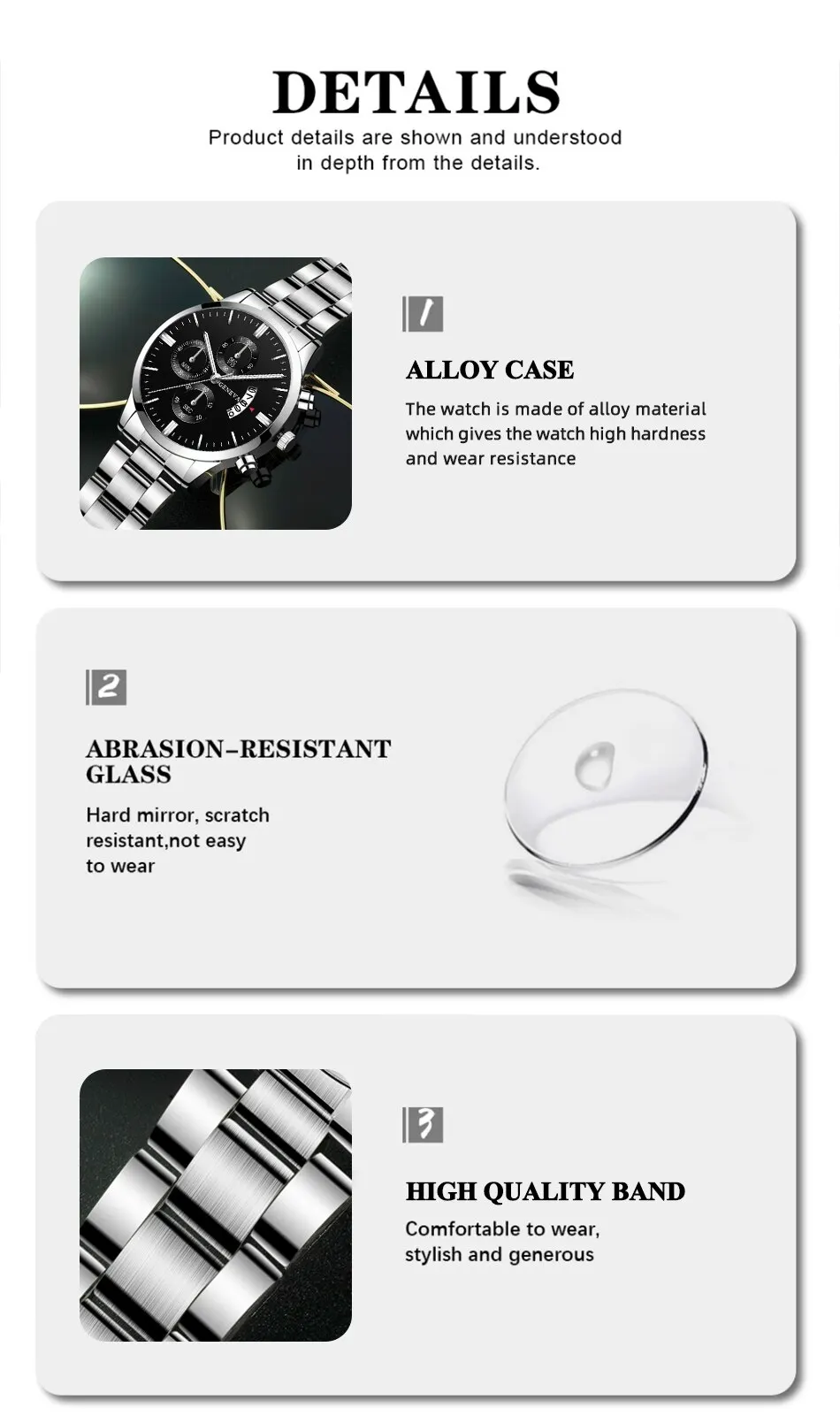 Mode herren edelstahl uhr luxus kalender quarz armbanduhr business uhren mann uhr männliche armband armbanduhr – Detail 5