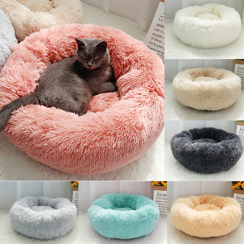 Lungo Peluche Cane Cuscino Letto Calmante Cane Gatto Letto Hondenmand Pet Kennel House Morbido Divano Rotondo Sacco A Pelo Mat Per Cani Di Piccola Tag