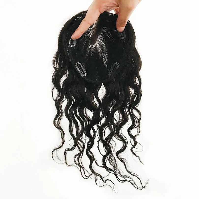 Fashion Wavy Human Hair Women Toppers Virgin European Hair 13x15cm Natural Scalp Top Base Lace Women Toppers with Clips 5