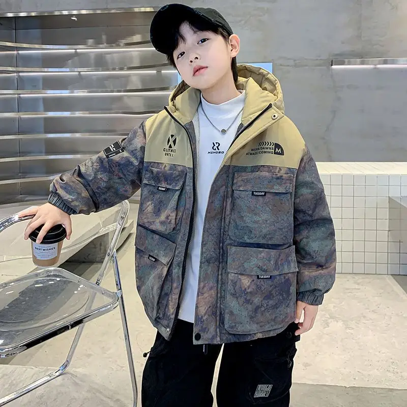 Children Winter Outerwear Boys Thickened Cotton Fleece Coat Kids Hooded Warm Overcoat New Fashion Casual Clothing 5-14 Yrs children jackets