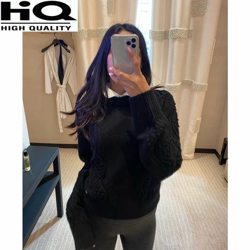 

Women Vintage Round Neck Solid Color Letter Argyle Wool Knitted Comfortable Short Pullover Sweater