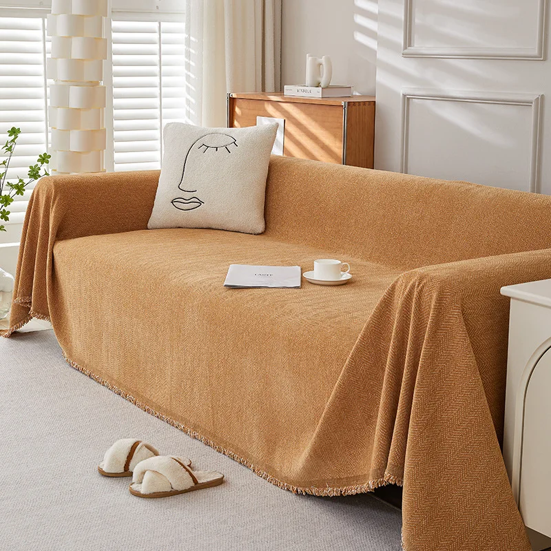 Herringbone Chenille Solid Color Sofa Towel Sofa Cover Cushion Thickened Functional Blanket Universal for All Seasons