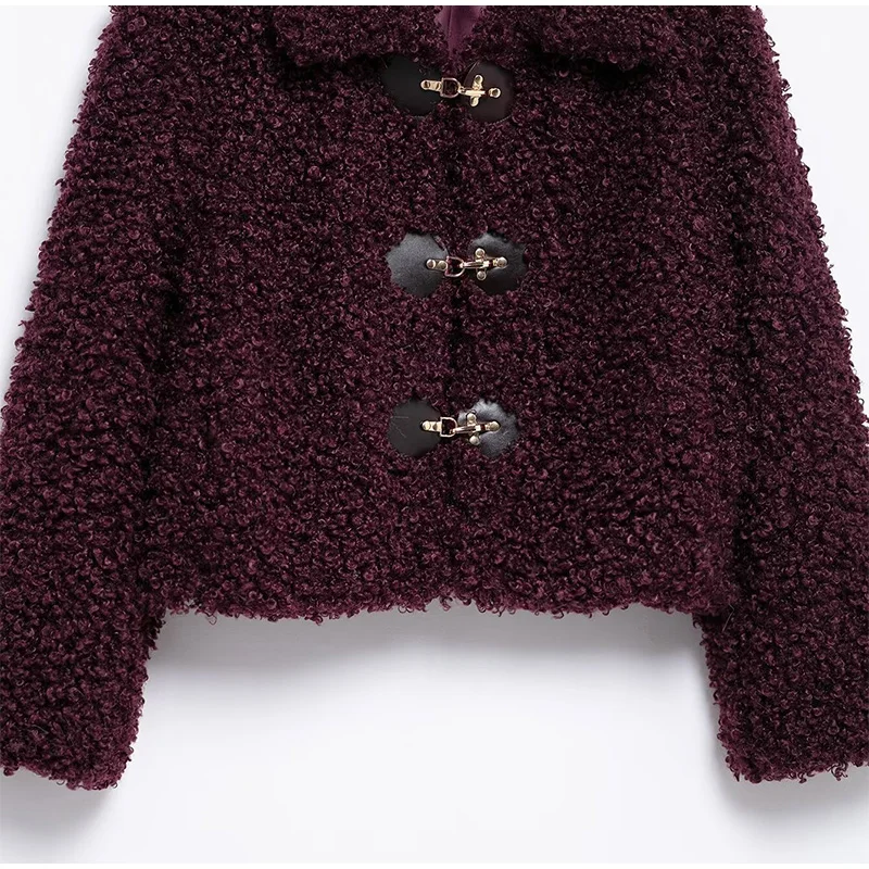 Vintage Lambs Wool Jacket For Women Loose Fleece O-neck Single Breasted Pockets Long Sleeve Fur Coat Autumn Winter Lady Outwear