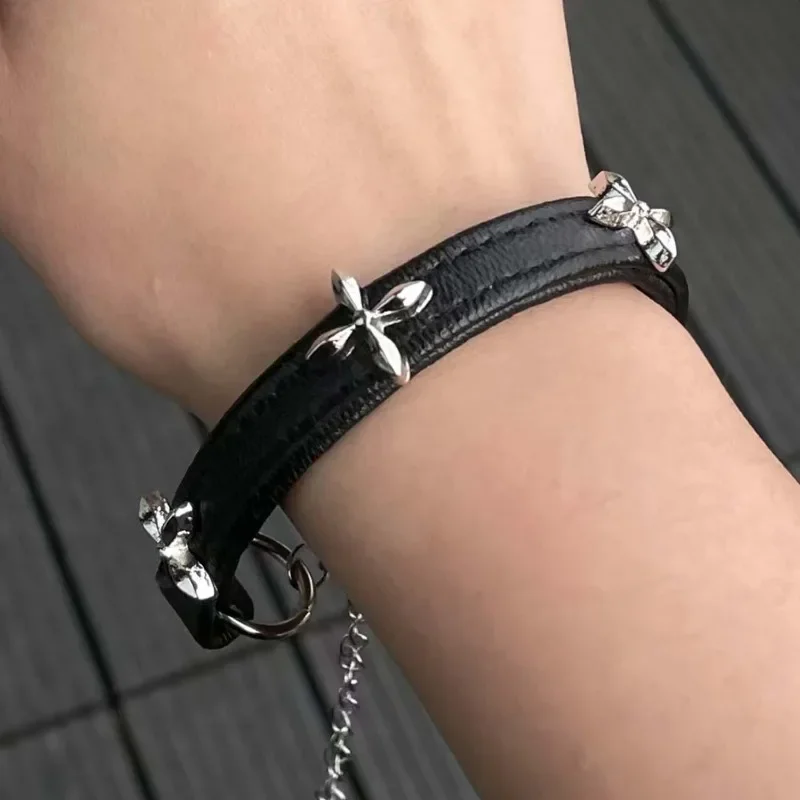 New Personality Punk Gothic Black PU Leather Bracelets for Women Trendy Spice Girl Versatile Bracelet Jewelry Accessories Gifts