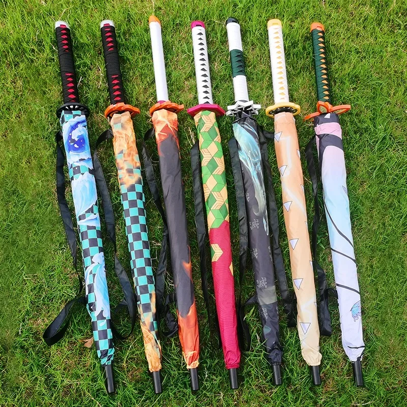 Long Demon Slayer Katana Umbrella UV Blocking Parasol Kochou Anime Kimetsu No Yaiba Shinobu Samurai Sword Umbrellas Raincoa Gift