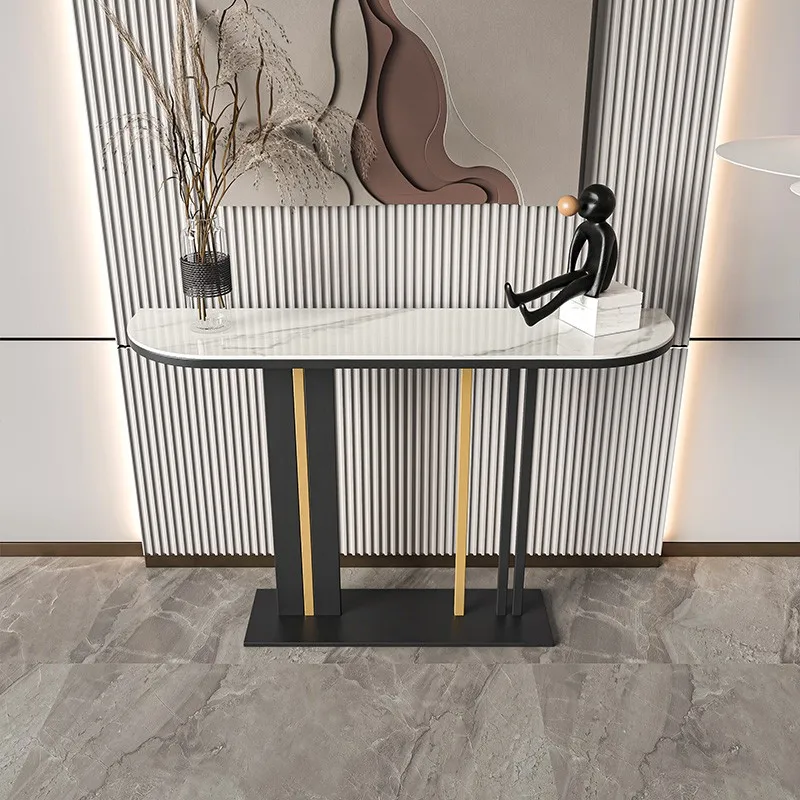 

The entrance door of Italian entrance table rock slab case is facing semi-circle, living room is decorated